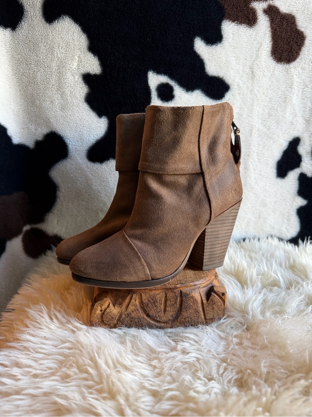 rag & bone Brown Suede Stacked Heel Ankle Boots
